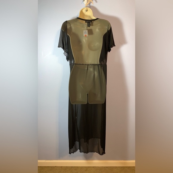 Rouge 3x Black Sheer Kimono lingerie Pink Rose Embroidery tie front lettuce - Picture 5 of 5